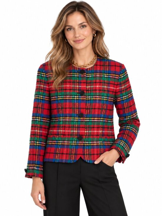 Pendleton Jackets & Blazers - Vintage Pendleton Blazer 100% Wool Red Blue Green Plaid Holiday Womens Size 12